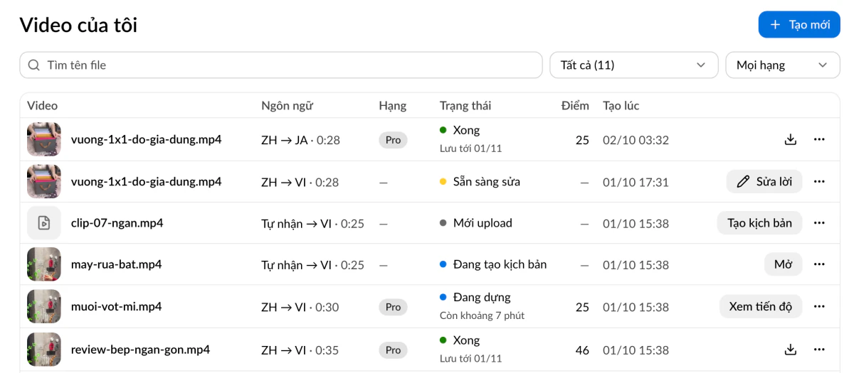 Màn Video của tôi với nhiều file